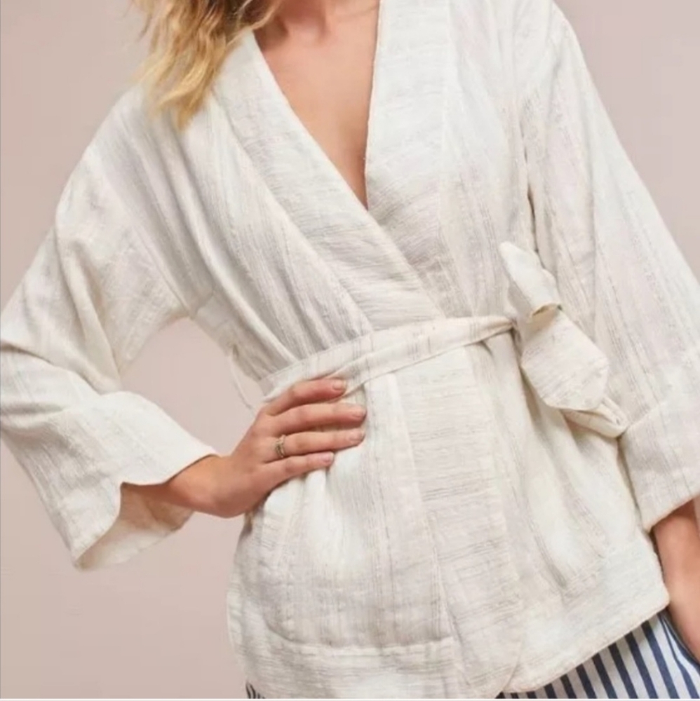 COPY - Anthropologie HEI HEI Kimono Wrap Cardigan White Metallic XSP